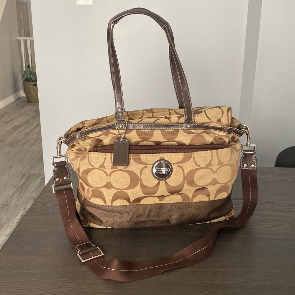 Coach Brown and Tan Signature Tote